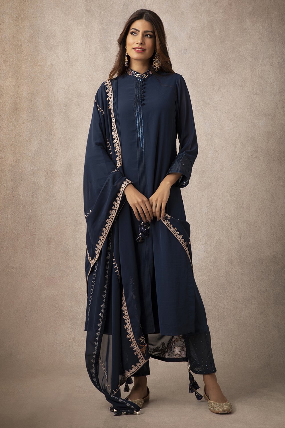 Navy Straight Kurta Set - ajieshoberoi