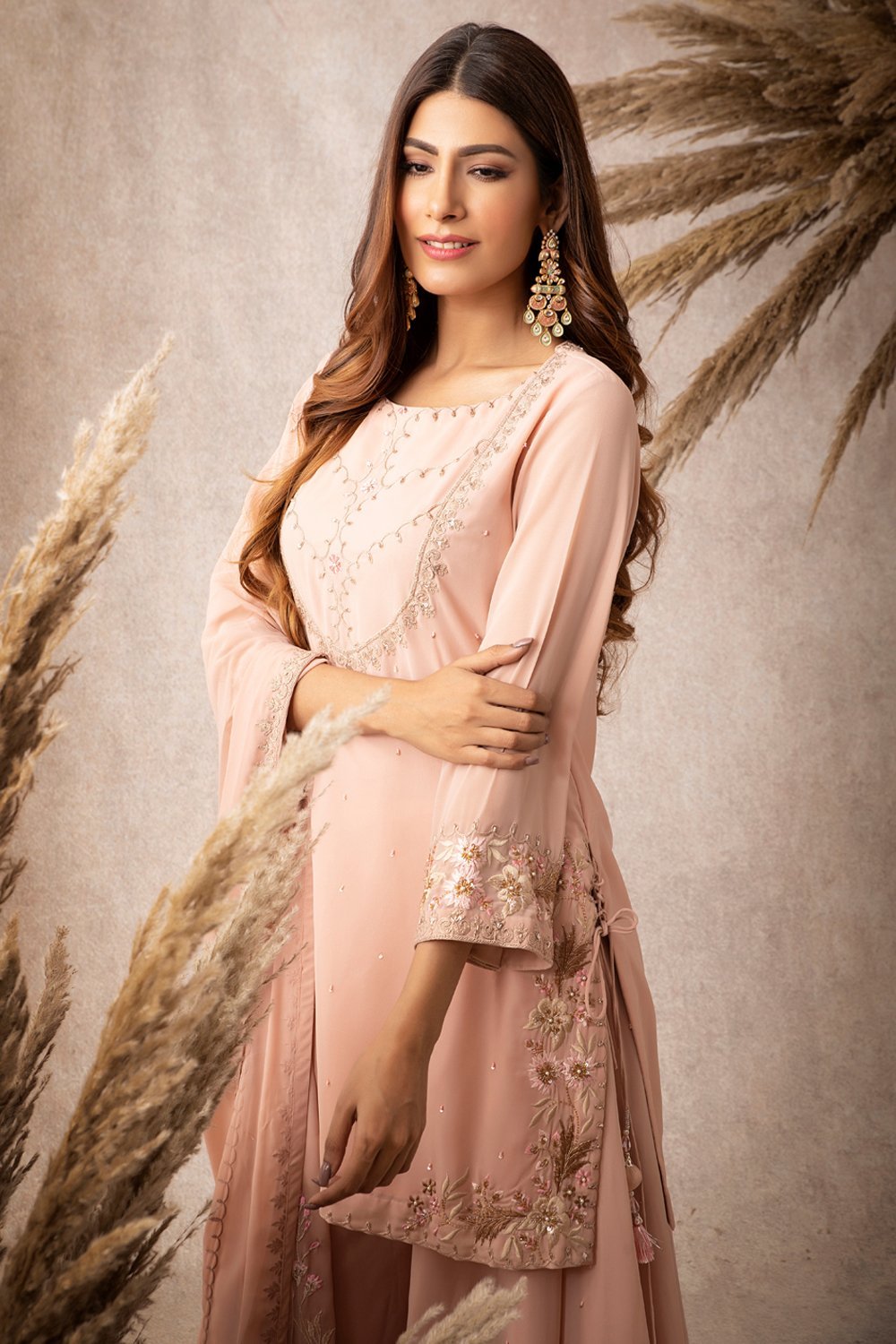 Peach Short Kurta Sharara Set - ajieshoberoi