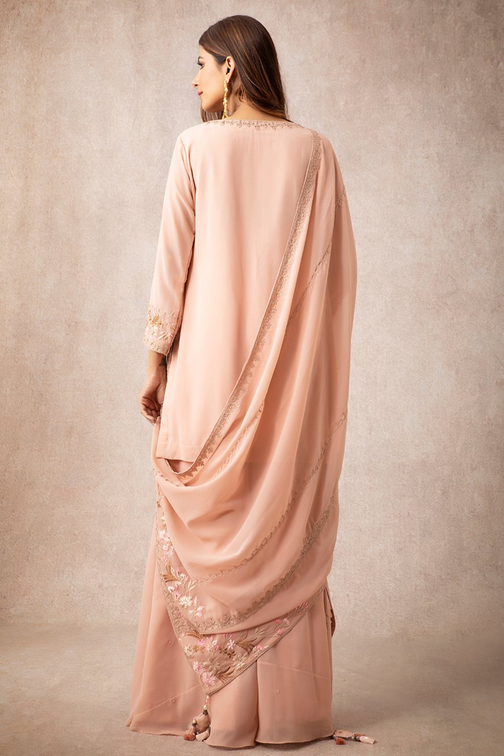 Peach Short Kurta Sharara Set - ajieshoberoi