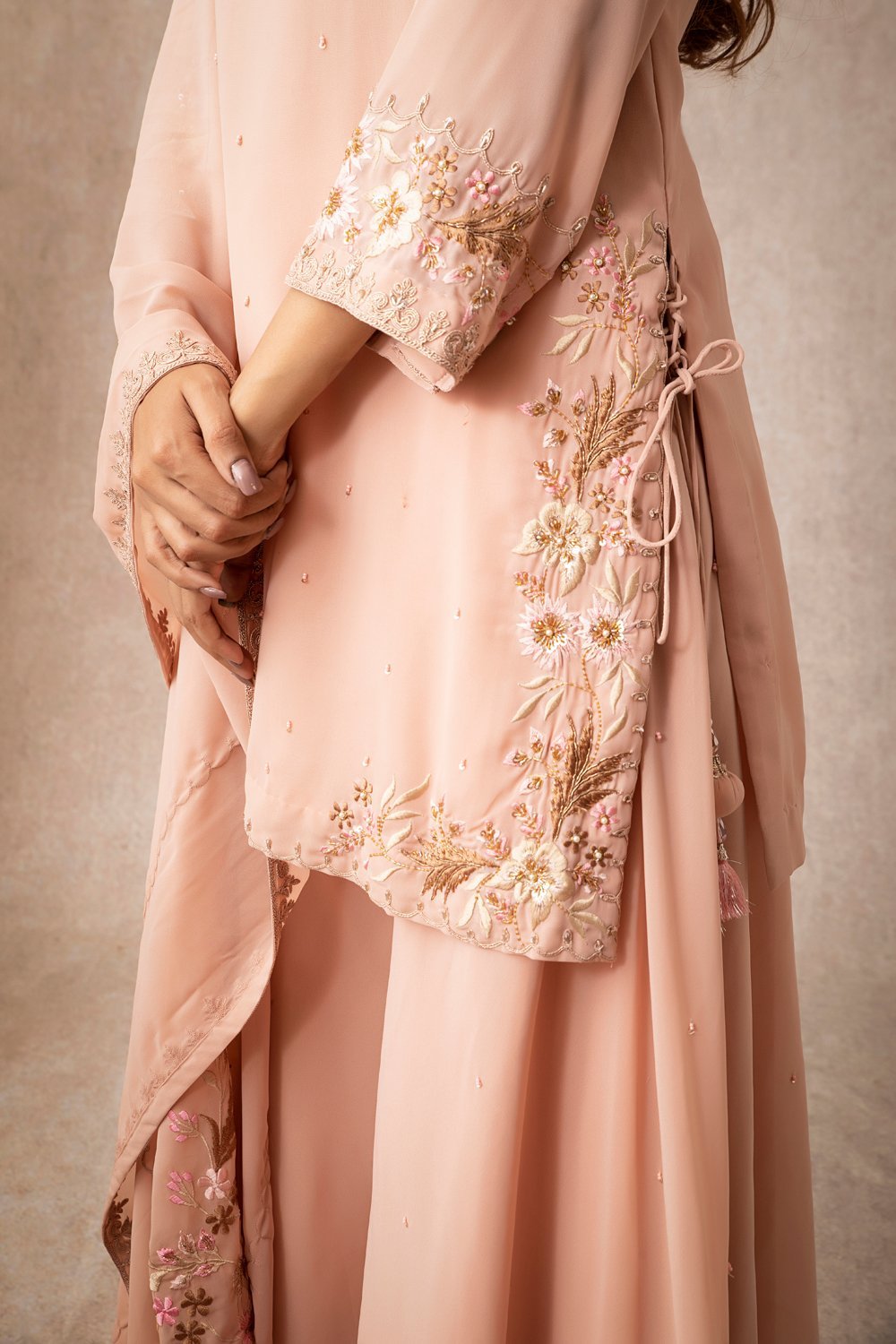 Peach Short Kurta Sharara Set - ajieshoberoi
