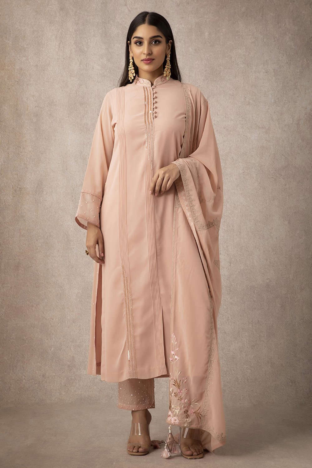 Peach Straight Kurta Set - ajieshoberoi