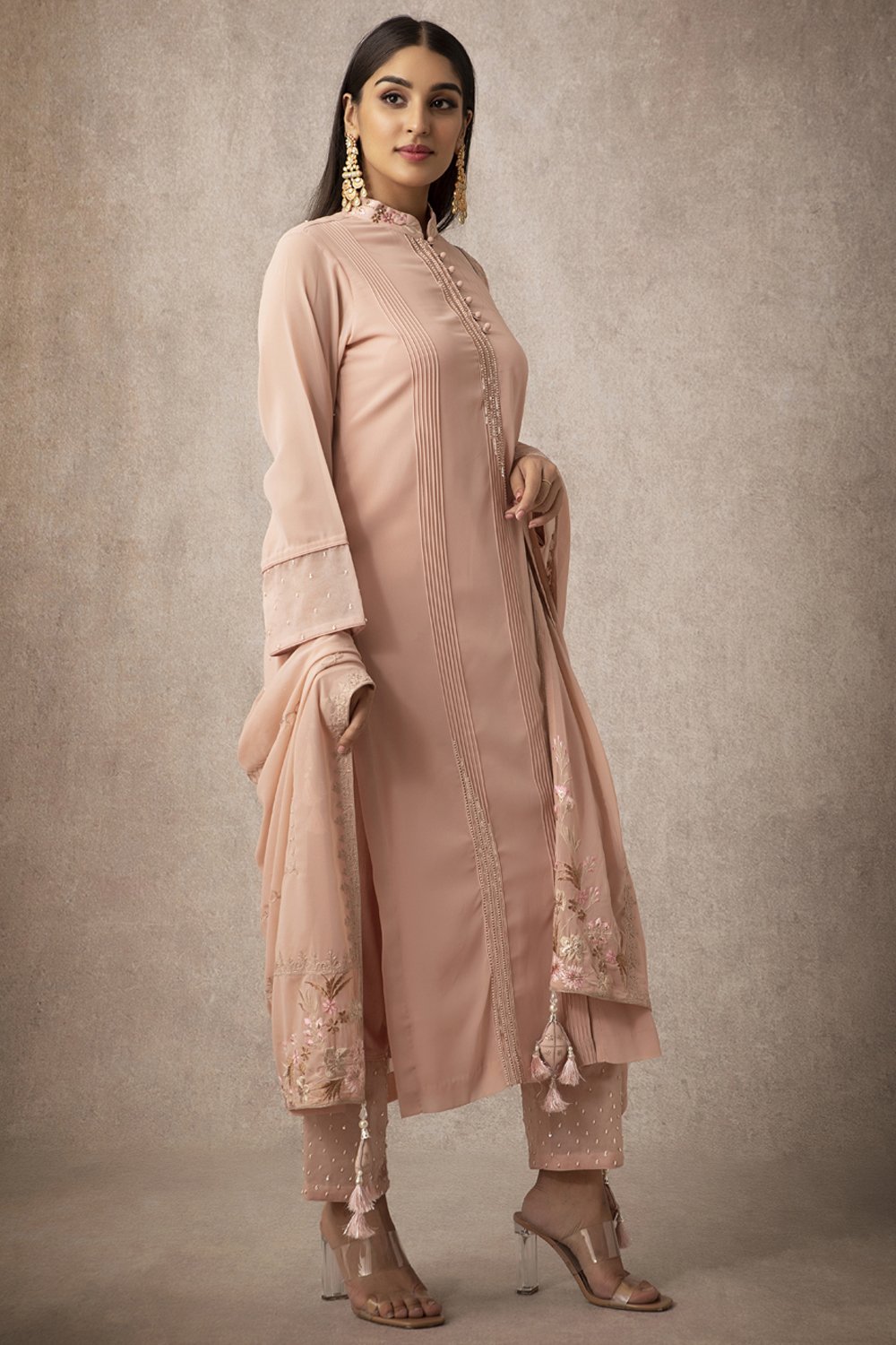 Peach Straight Kurta Set - ajieshoberoi