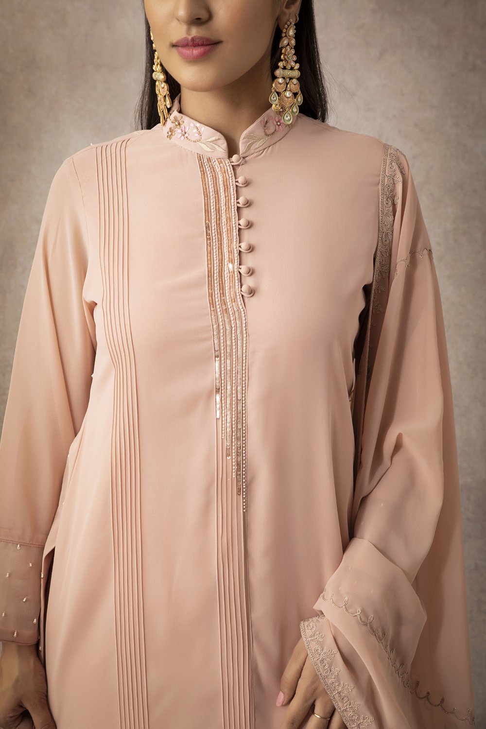Peach Straight Kurta Set - ajieshoberoi