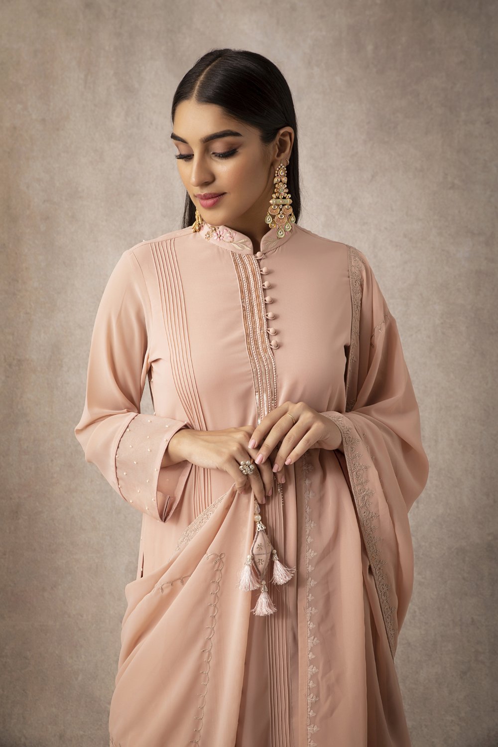 Peach Straight Kurta Set - ajieshoberoi