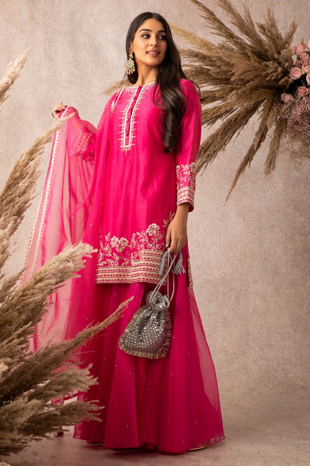 Rani Pink Short Kurta Set - ajieshoberoi
