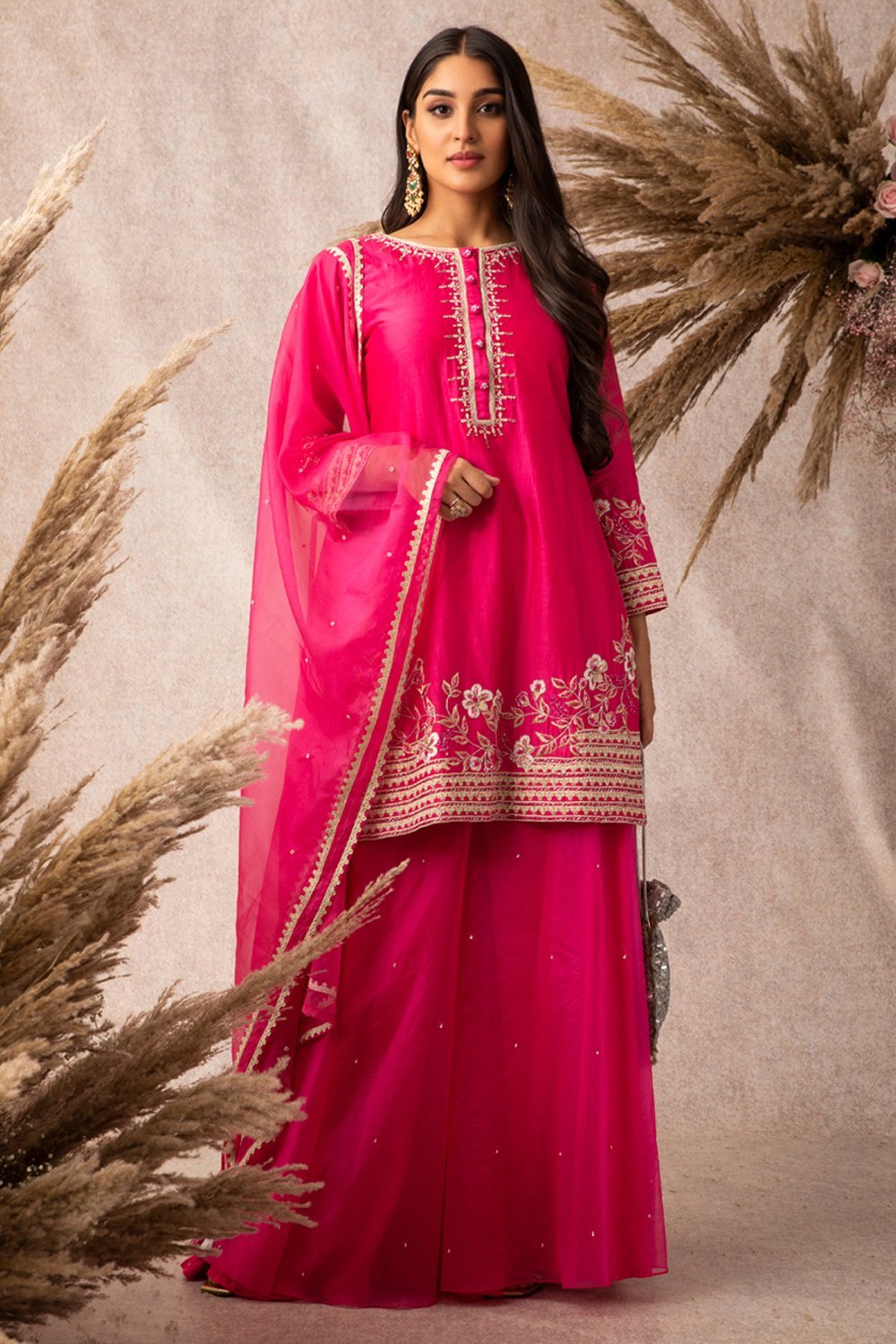 Rani Pink Short Kurta Set - ajieshoberoi