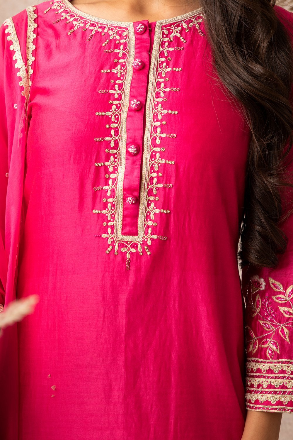 Rani Pink Short Kurta Set - ajieshoberoi