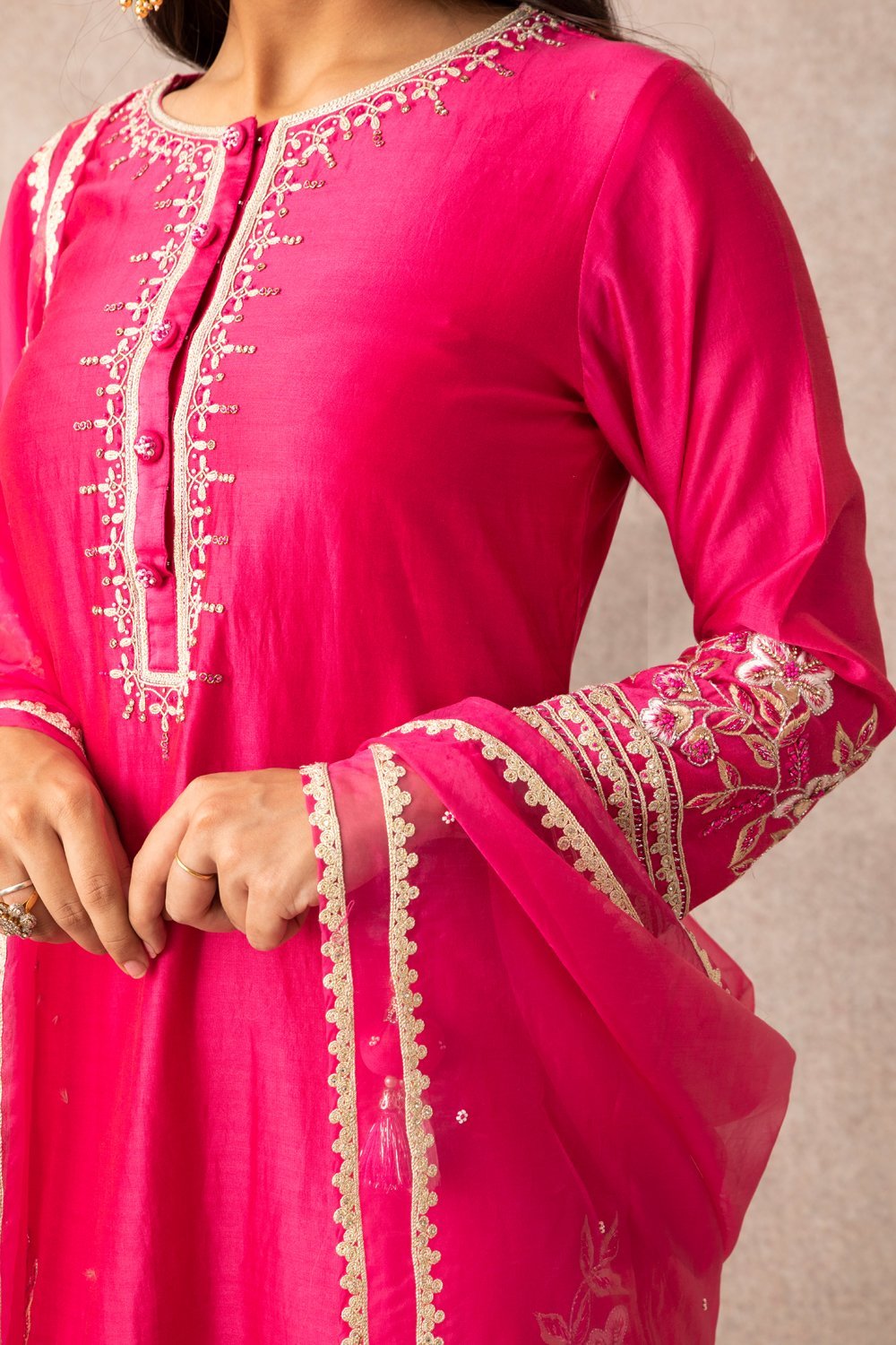 Rani Pink Short Kurta Set - ajieshoberoi