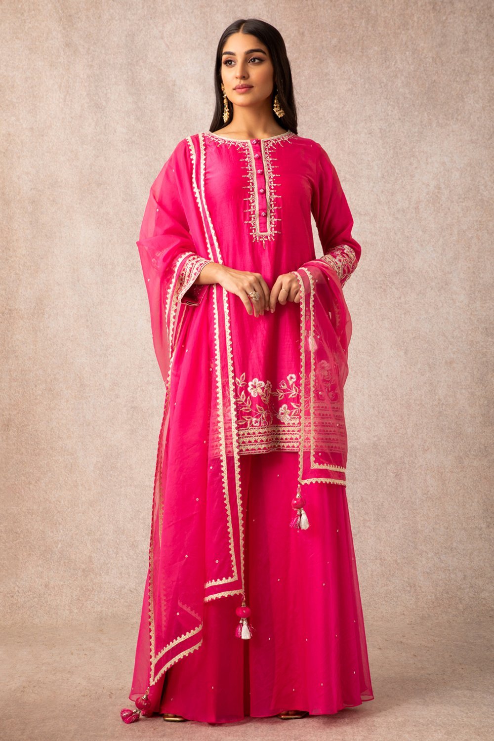 Rani Pink Short Kurta Set - ajieshoberoi