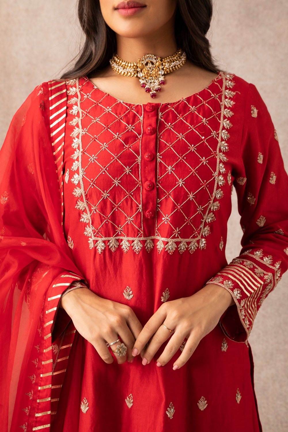 Red Short Kurta Set - ajieshoberoi