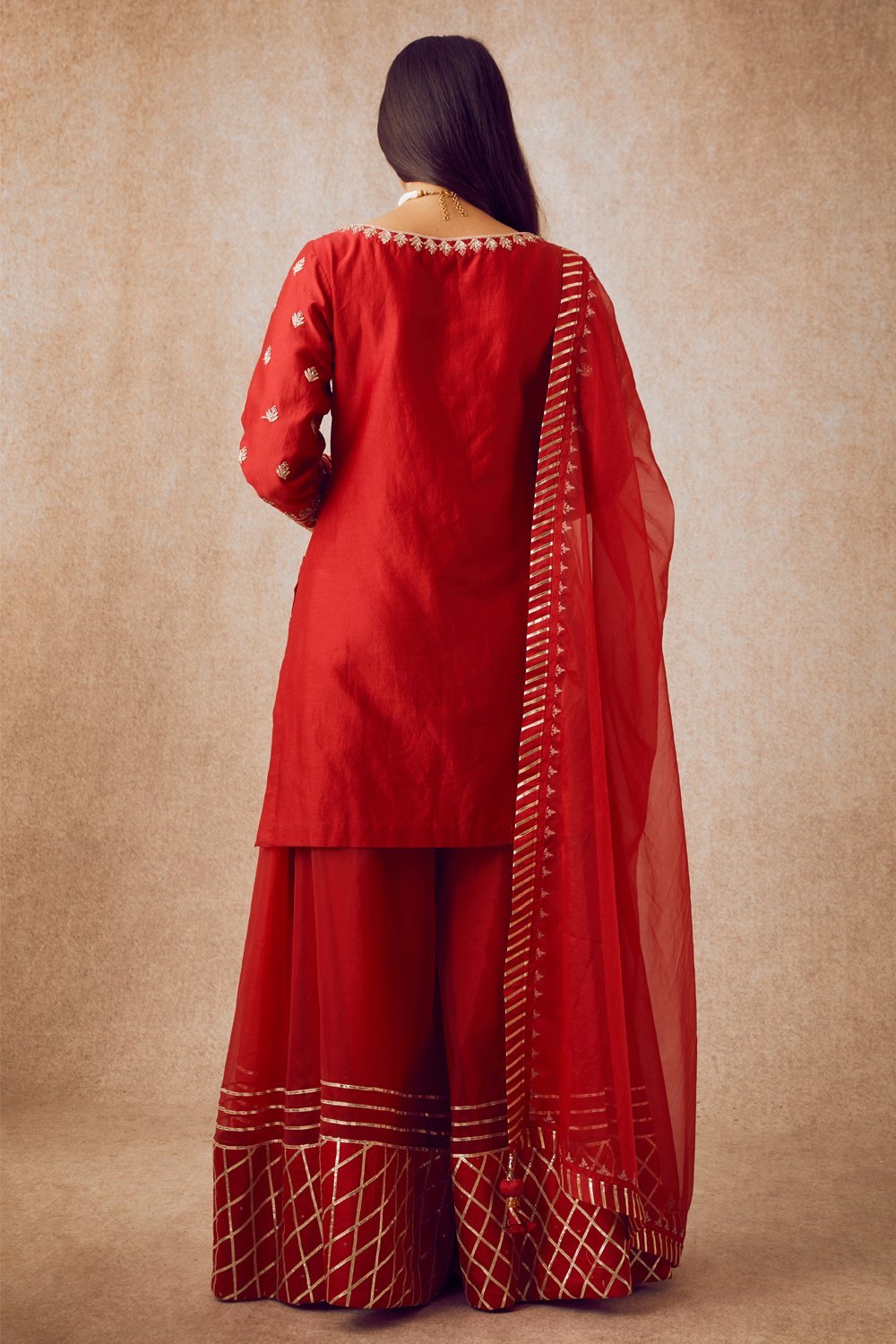 Red Short Kurta Set - ajieshoberoi