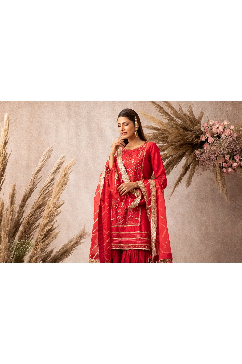 Red Straight Kurta Set - ajieshoberoi