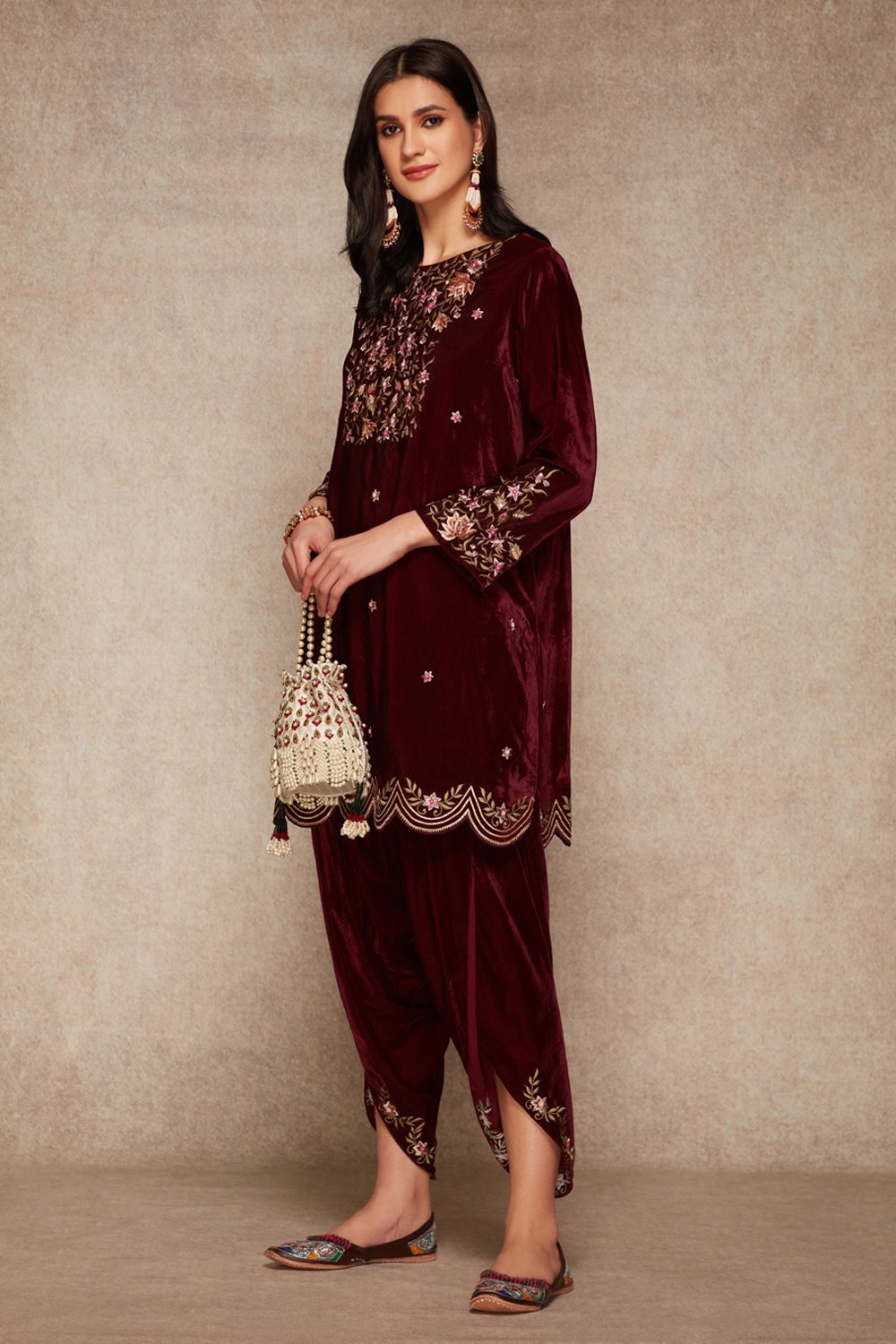 Wine Kurta And Dhoti Set - ajieshoberoi