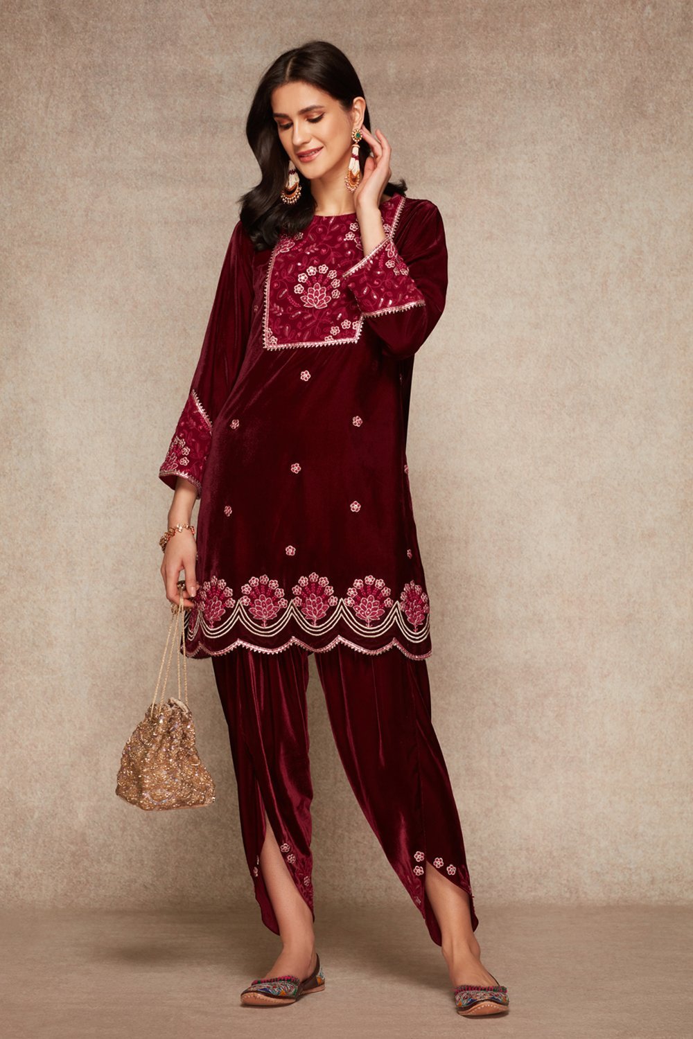 Wine Kurta And Dhoti Set - ajieshoberoi