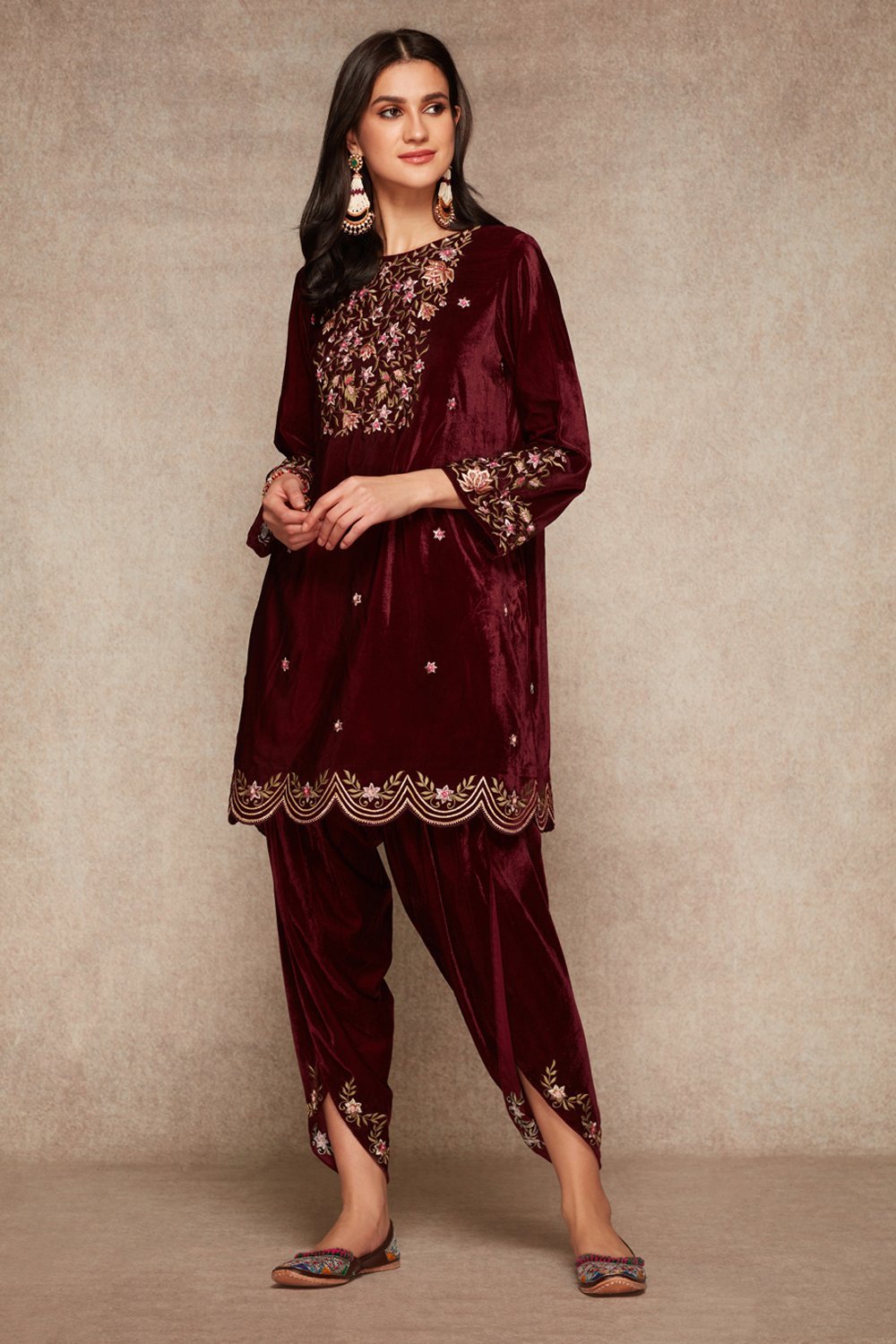 Wine Kurta And Dhoti Set - ajieshoberoi