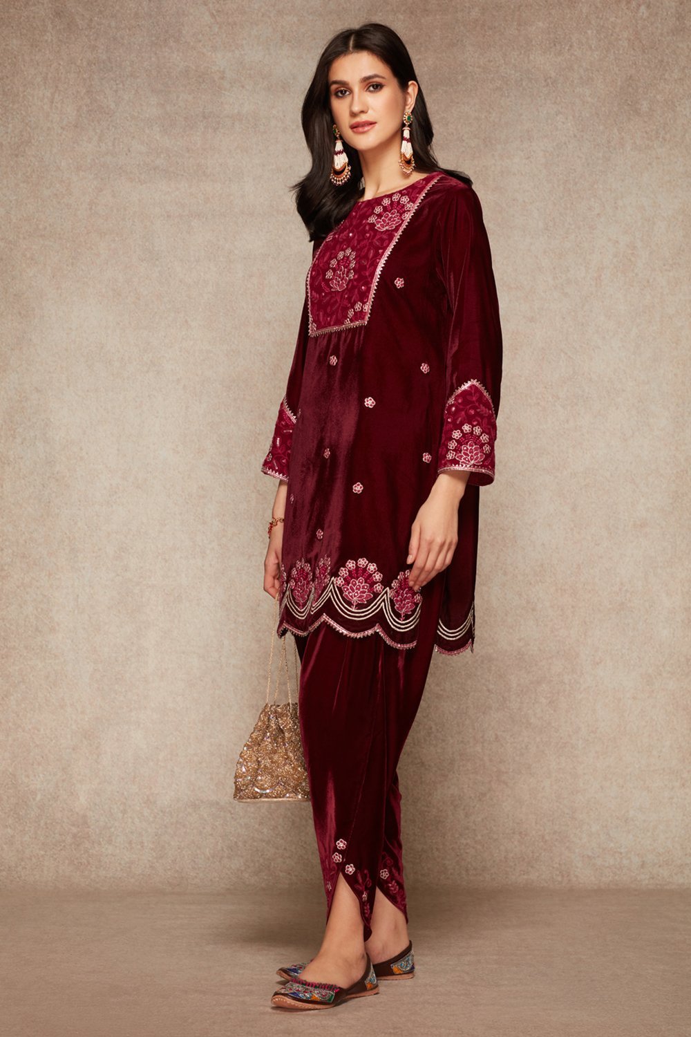 Wine Kurta And Dhoti Set - ajieshoberoi