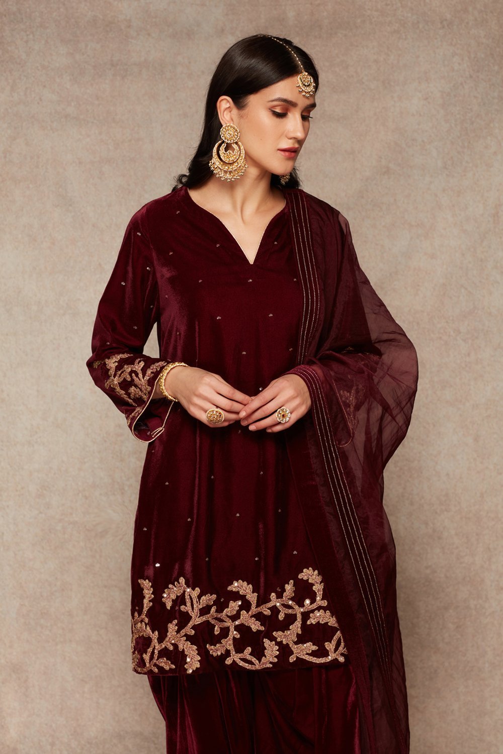 Wine Kurta And Dhoti Set - ajieshoberoi
