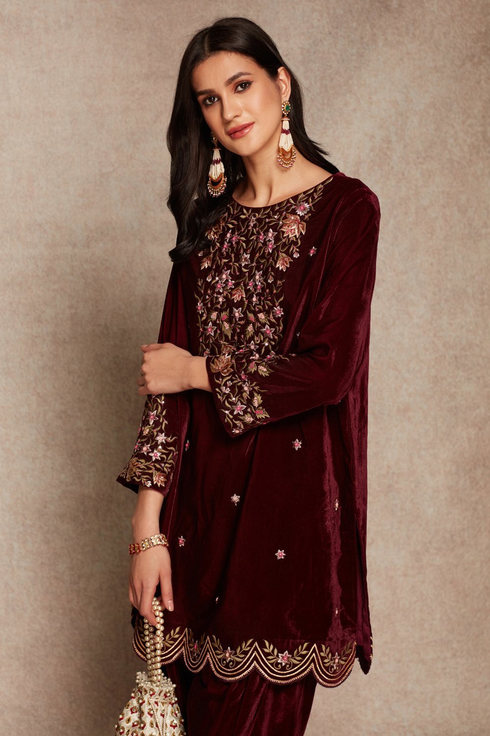 Wine Kurta And Dhoti Set - ajieshoberoi