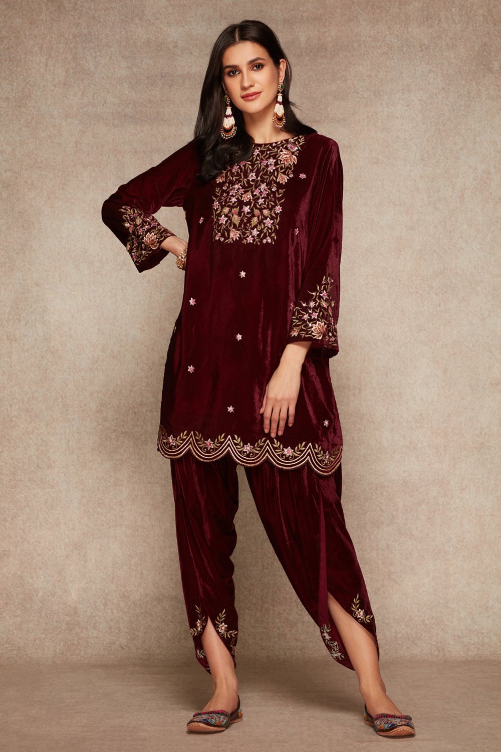 Wine Kurta And Dhoti Set - ajieshoberoi