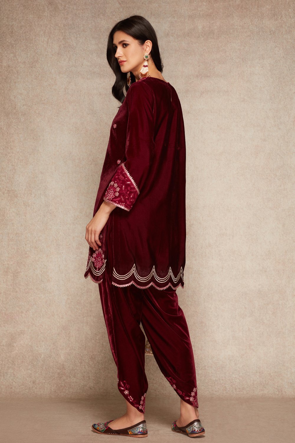Wine Kurta And Dhoti Set - ajieshoberoi