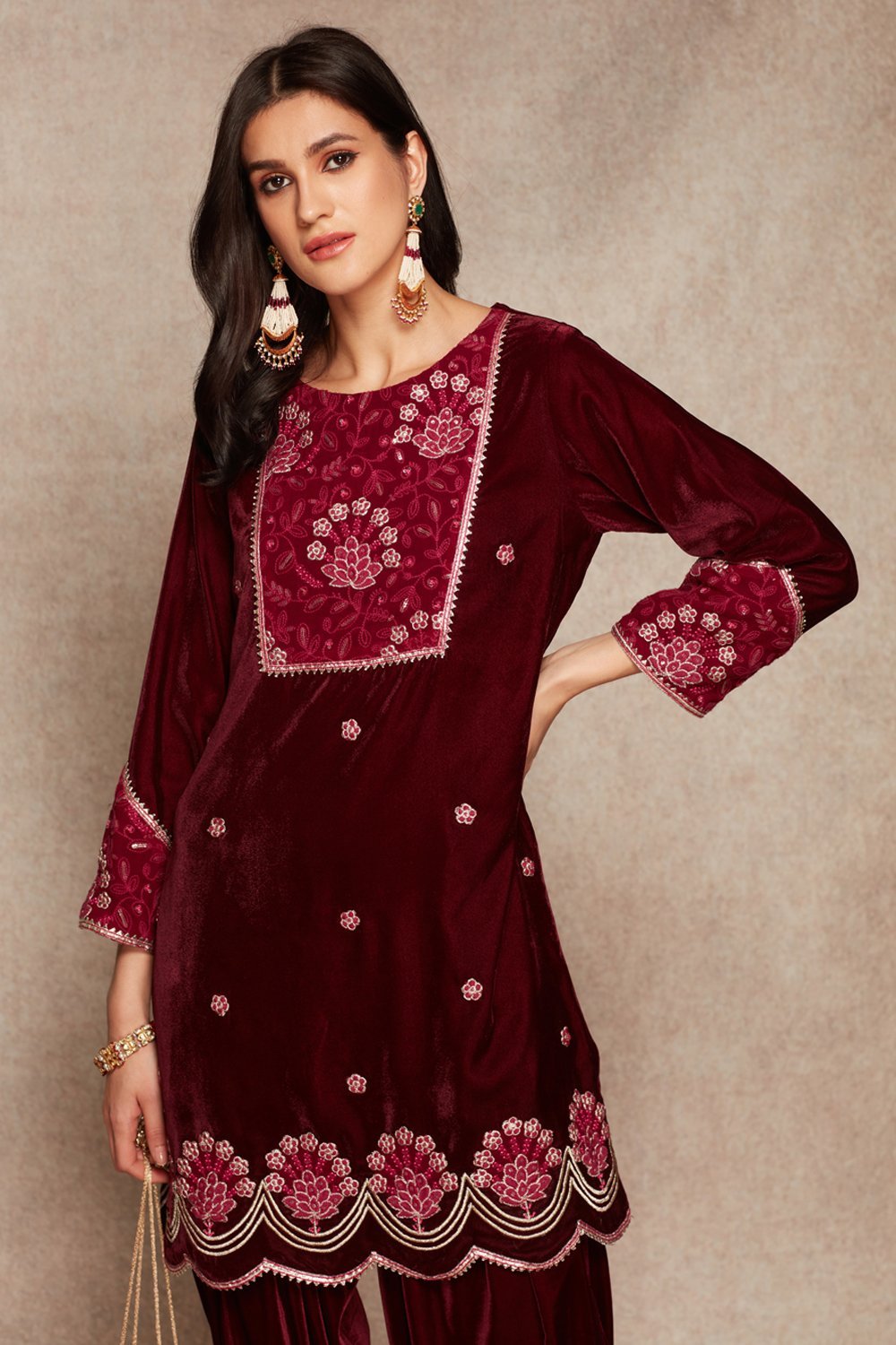 Wine Kurta And Dhoti Set - ajieshoberoi