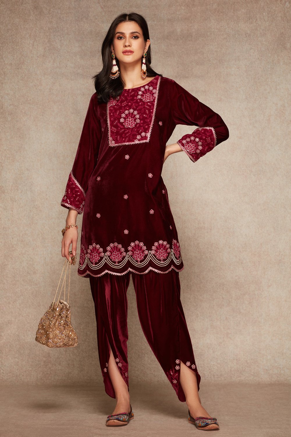 Wine Kurta And Dhoti Set - ajieshoberoi