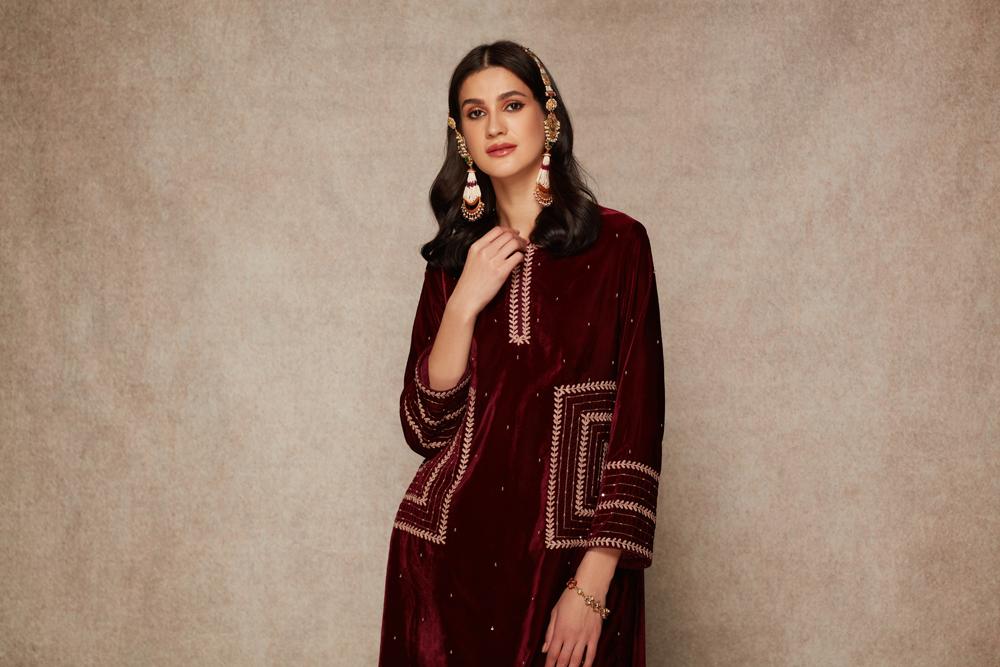 Wine Kurta Set - ajieshoberoi